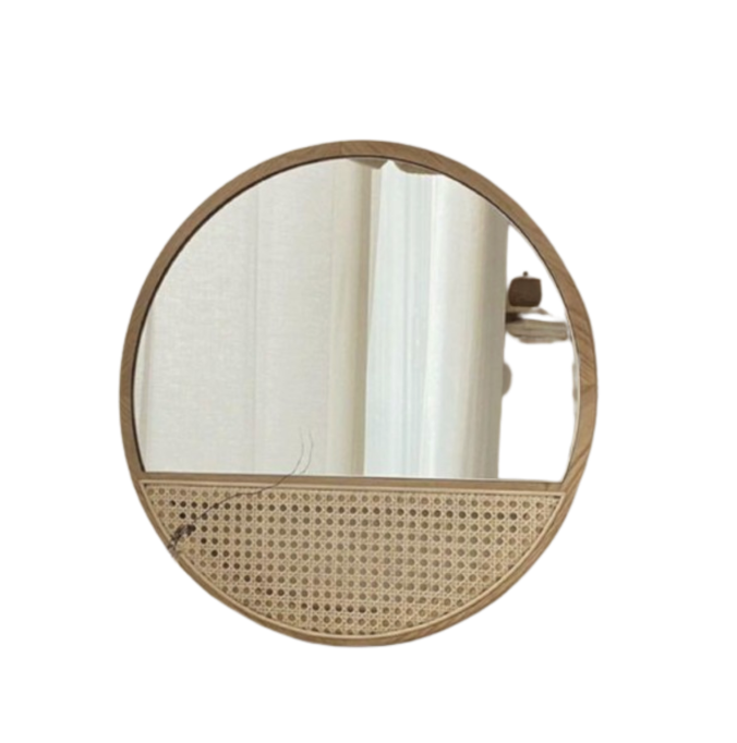 Round Rattan Mirror with Hooks
