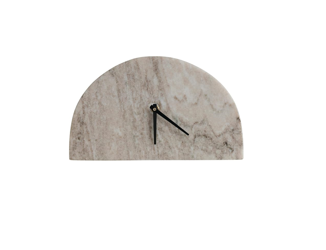 Modern Half Moon Marble, Beige And Black Mantel Clock - Natural