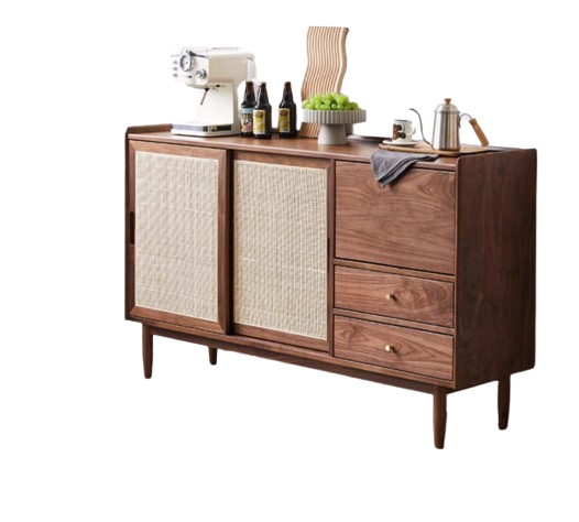 Rattan Side Cabinet, Black Walnut 