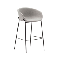 Yvette Light Grey Stool with Steel In a Black Finish
