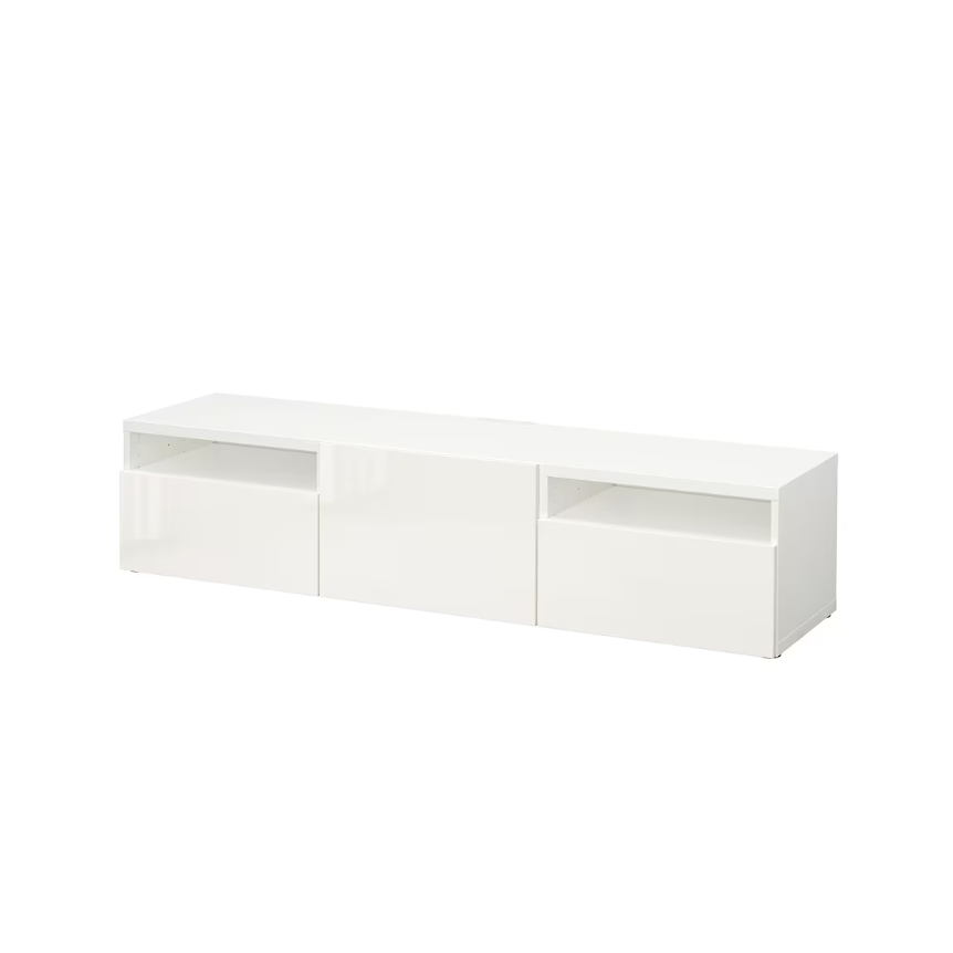 BESTÅ TV Bench - White/Selsviken High-gloss/White,