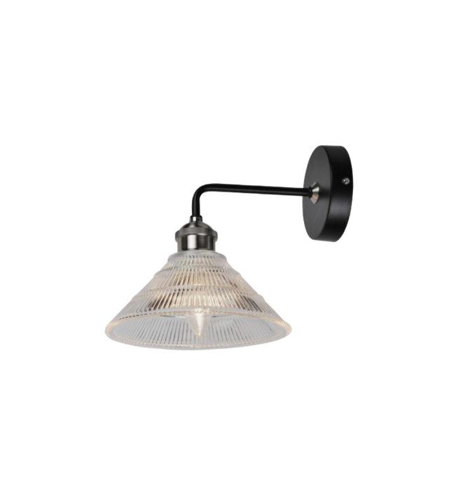 Matt Black with Fluted Glass Shade Industrial Modern Wall Light 