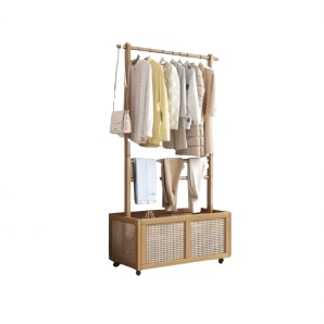 Wood Clothes Rack with Ratten Basket