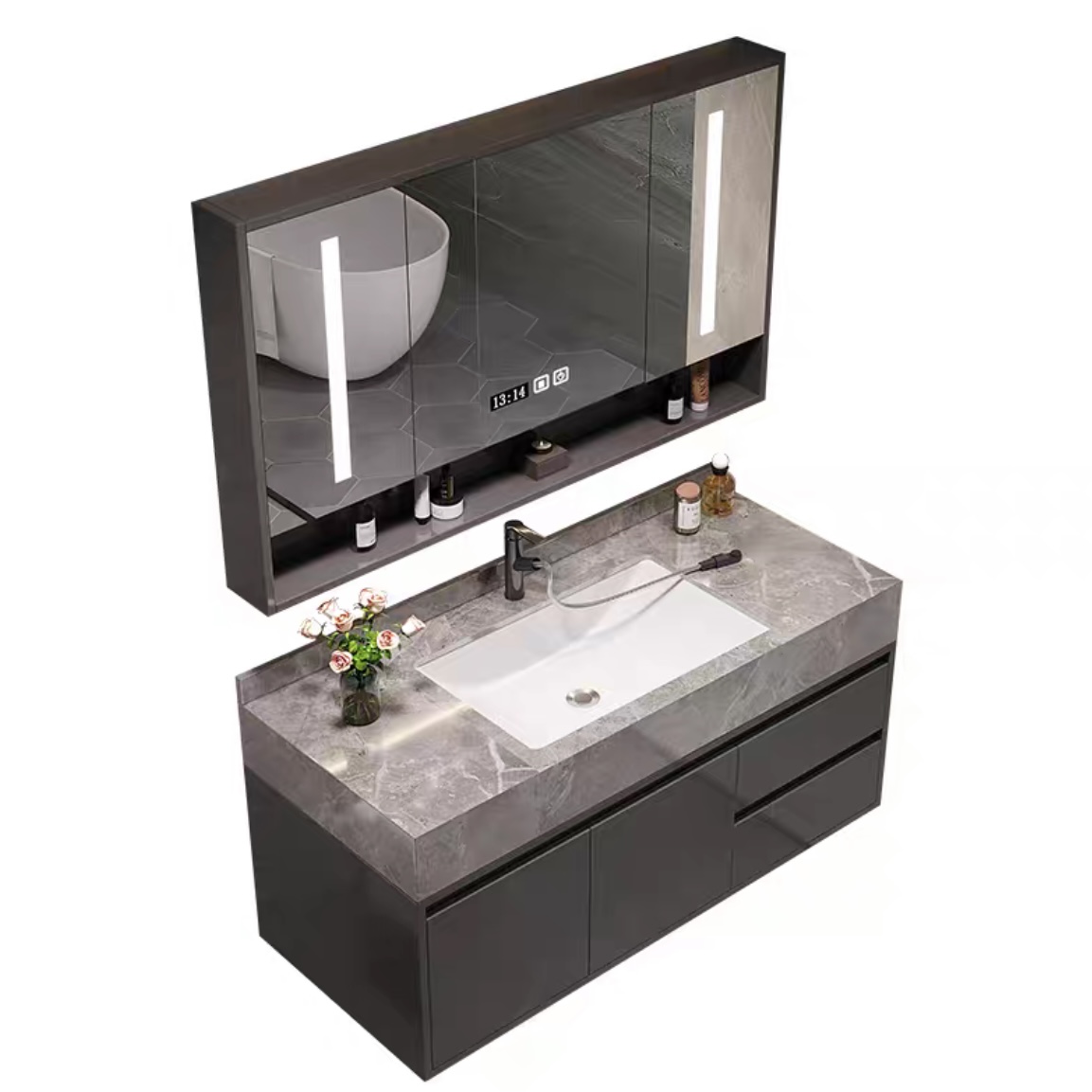 Basin with Mixer and Cabinet, Marble Top