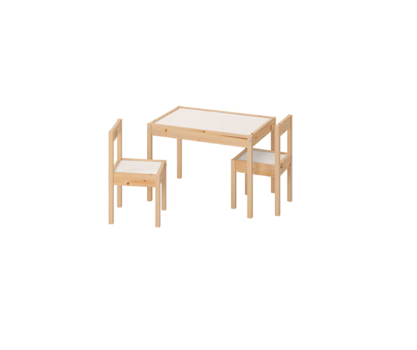 LATT Childrens Table with 2 Chairs - White/Pine