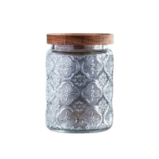 Glass Jar with Retro Embossed Pattern