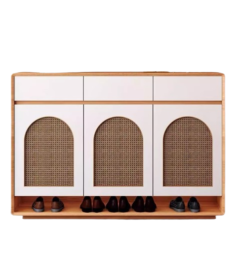 Solid Wood Rattan Shoe Cabinet