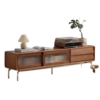 Retro Fluted Glass Sliding Door Console