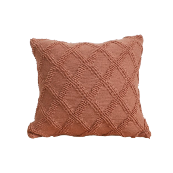 Three-dimensional Rhombus Knitted Cushion - Caramel Brown