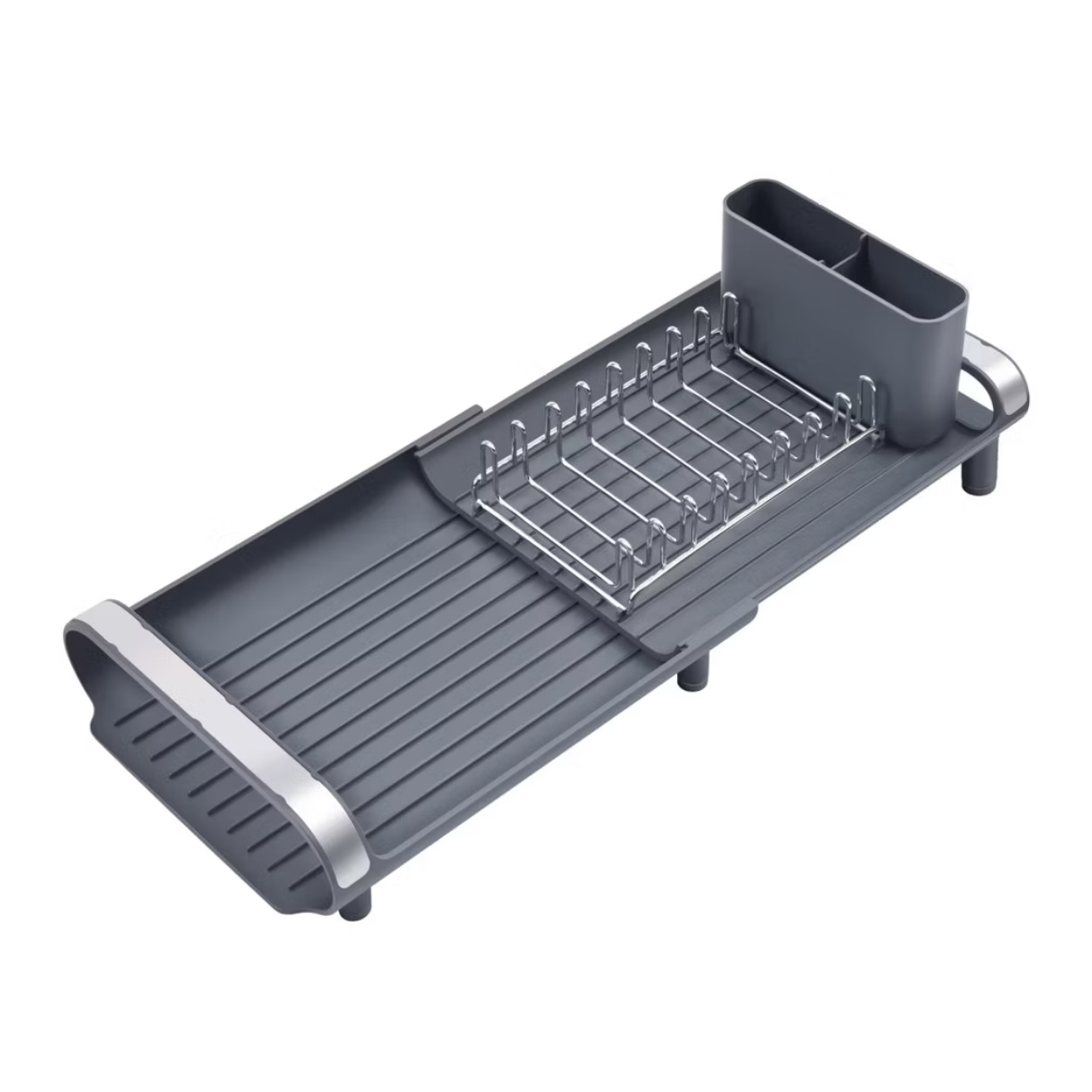 Musta Small Dish Drying Rack with Extendable Tray, Grey
