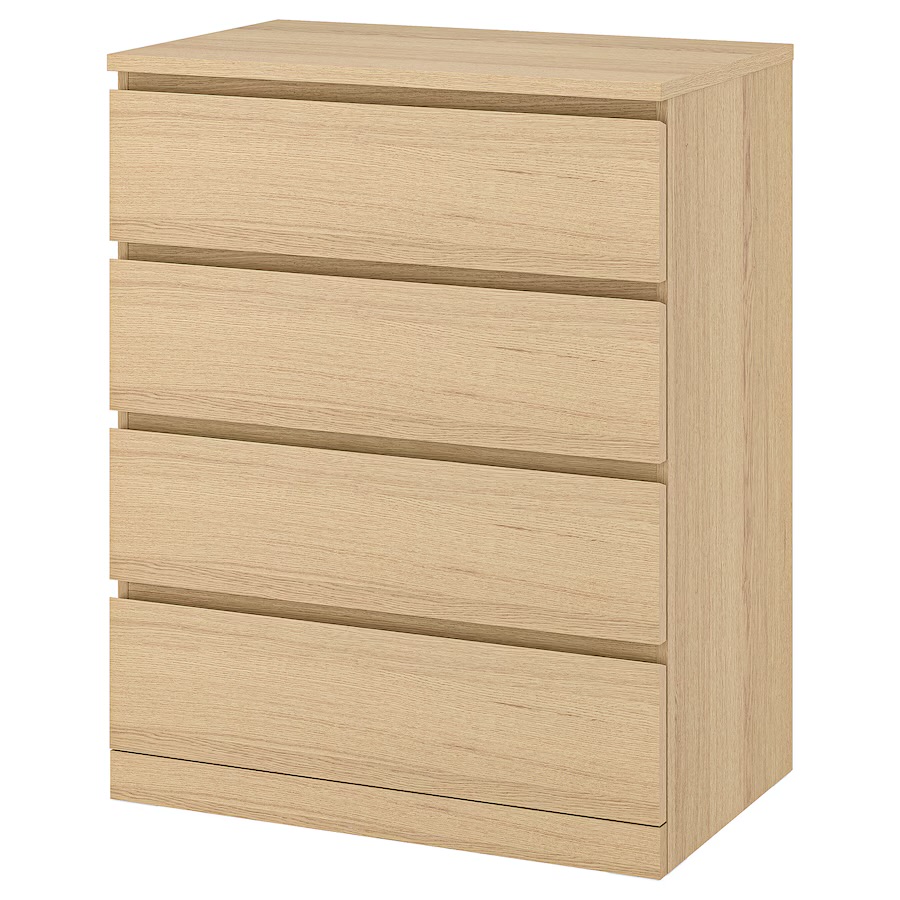 MALM Chest of 4 Drawers - White Stained Oak Veneer