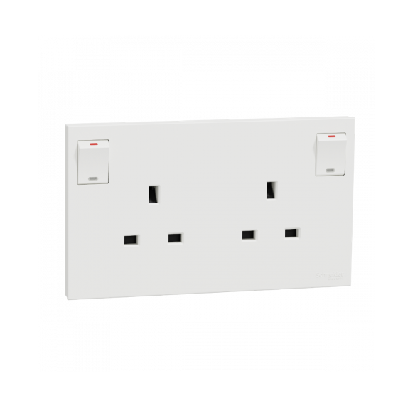 AvatarOn C, Switched Socket, 13A 250V, 2 Gang, with LED - White