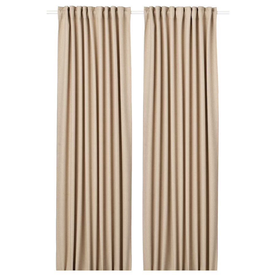 ANNAKAJSA Room Darkening Curtains, 1 Pair, - Heading Tape/Beige