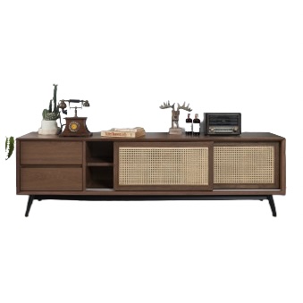 Nash Rattan TV Console In Walnut With Steel Legs