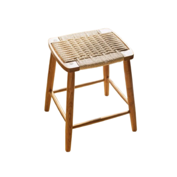 Nordic Solid Wood Rattan Square Stool
