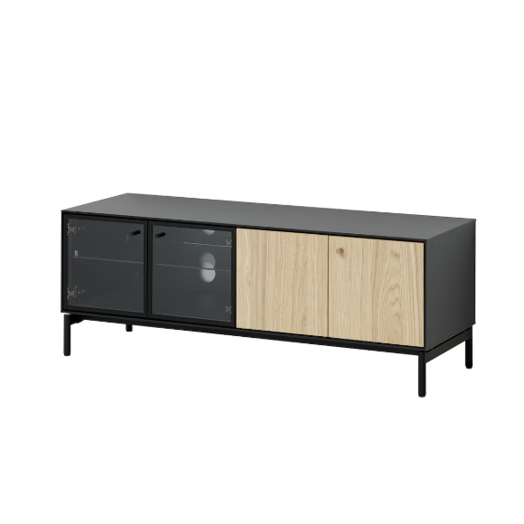 BOASTAD TV Bench, 121x42x45 cm - Black/Oak veneer