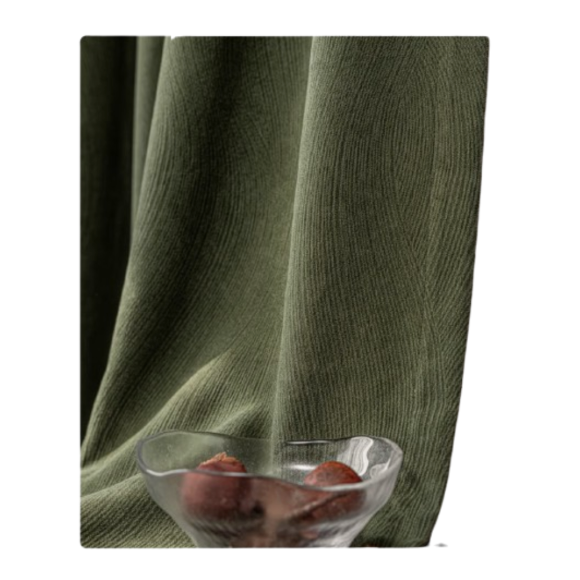 Retro Chenille Black-Edged Curtains – Dark Green