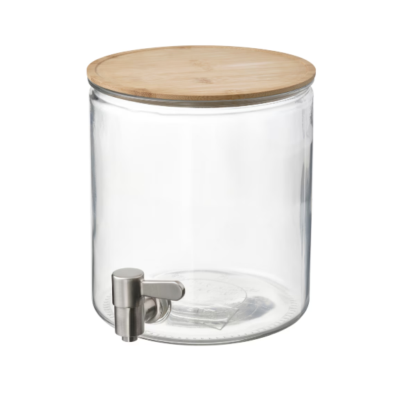 365 Jar with Tap, 4L - Bamboo/ Clear Glass