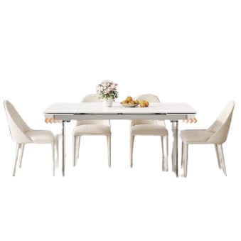 Travertine Dining Table with Clear Legs