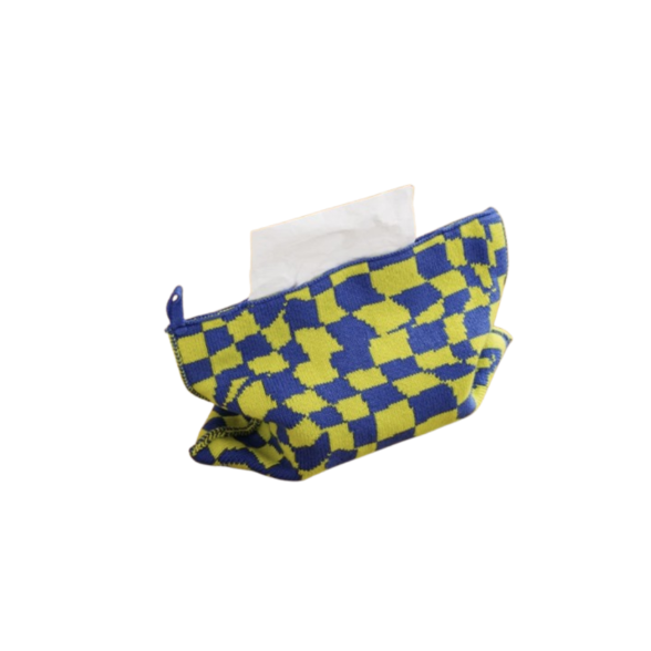Retro Checkerboard Knitted Tissue Storage