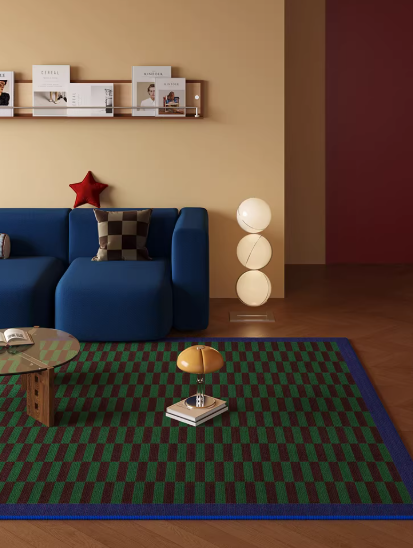 Blue & Brown Checkered Rug