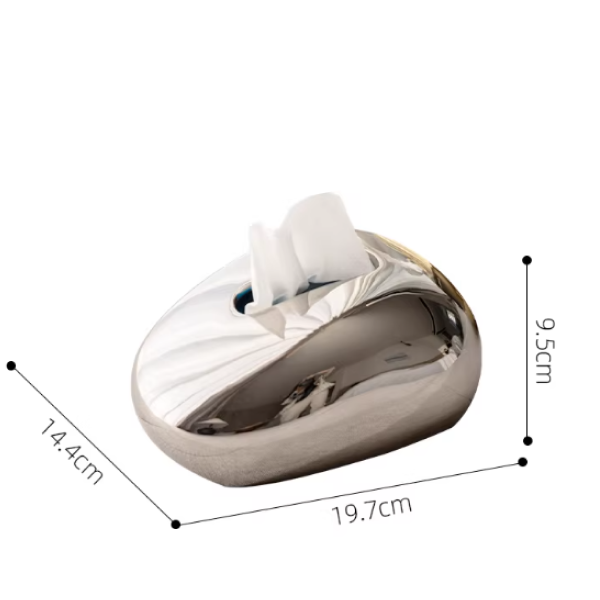 Pebble Shaped Tissue Box, Ceramic - Chrome 