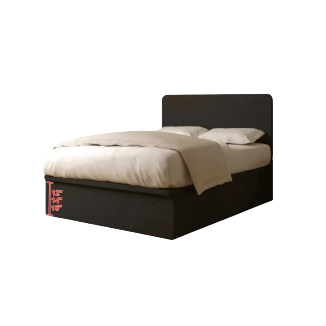 Storage bedframe + mattress, 16inch King, 13.5inch Black Royale 
