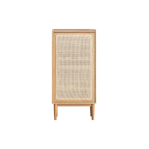 Yuri Rattan Narrow Shoe Cabinet - Oak Wood