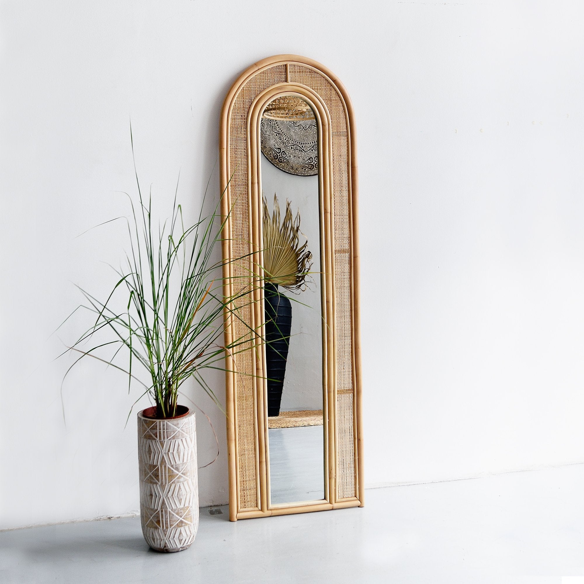 Rattan Arched Mirror - Natural